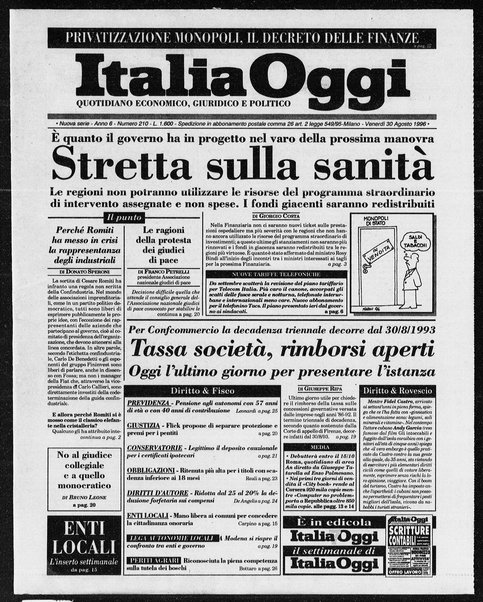 Italia oggi : quotidiano di economia finanza e politica